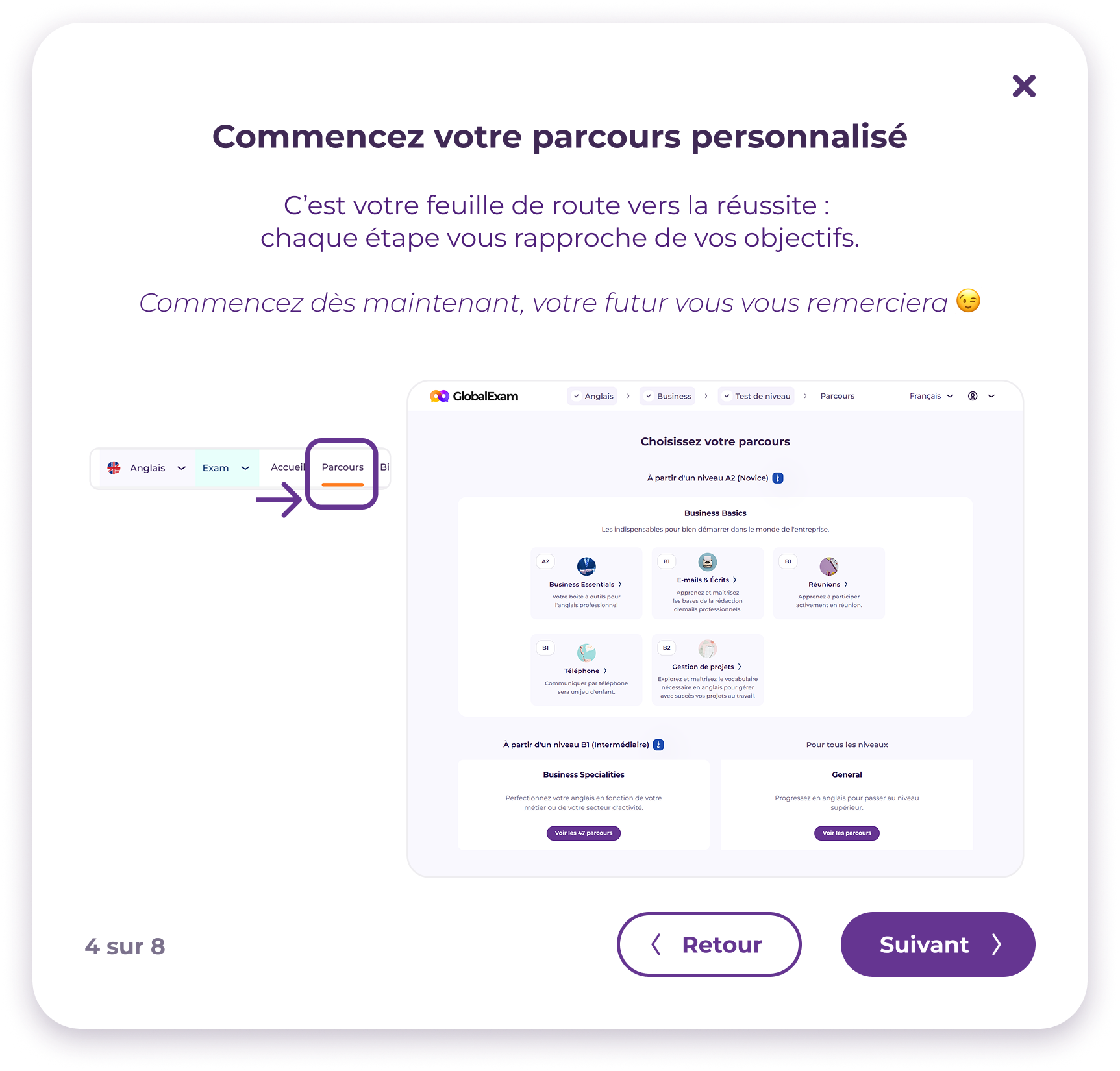 Pop-in personnalisée pour améliorer l'engagement des apprenants