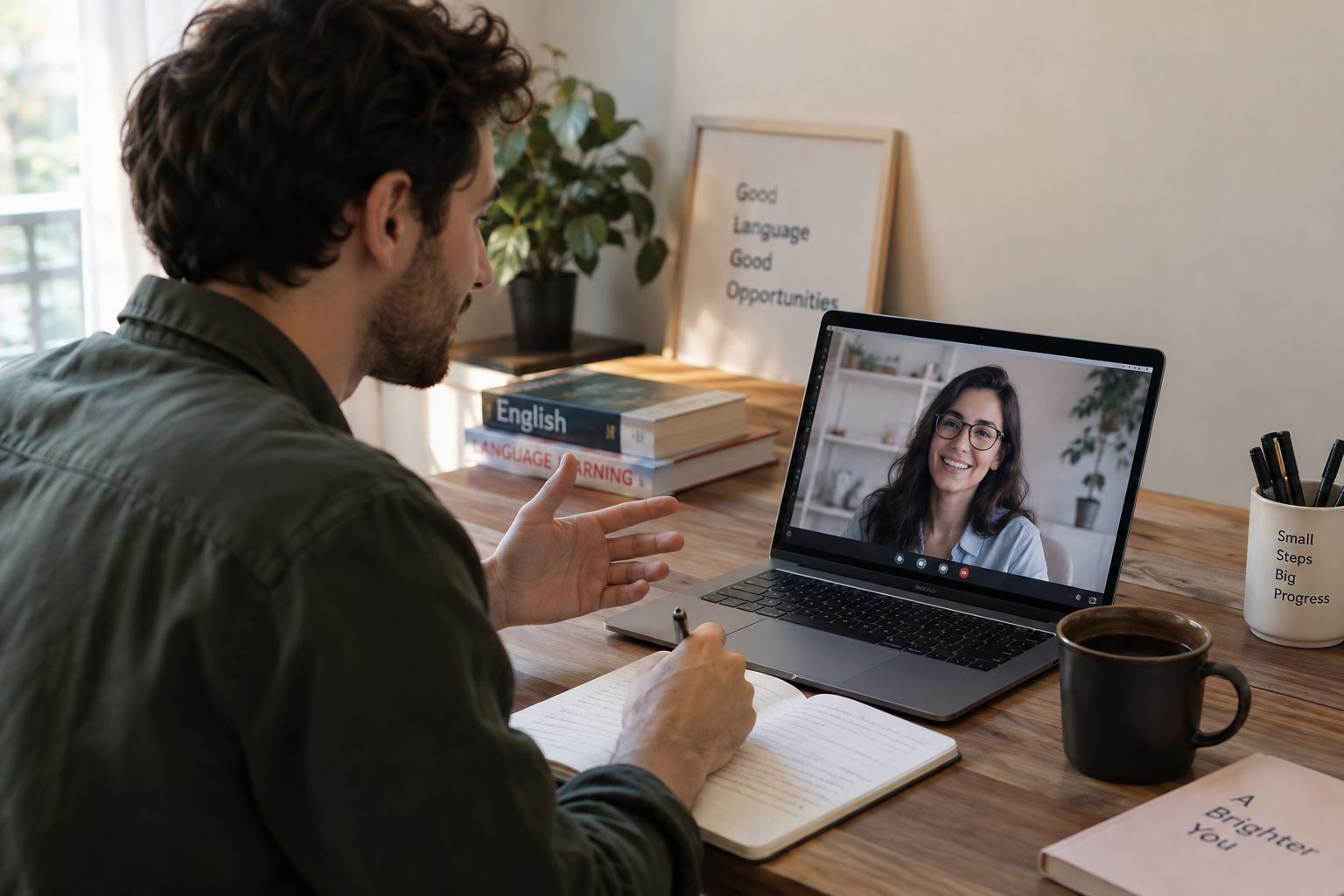 Un apprenant en session visio avec un professeur GlobalExam