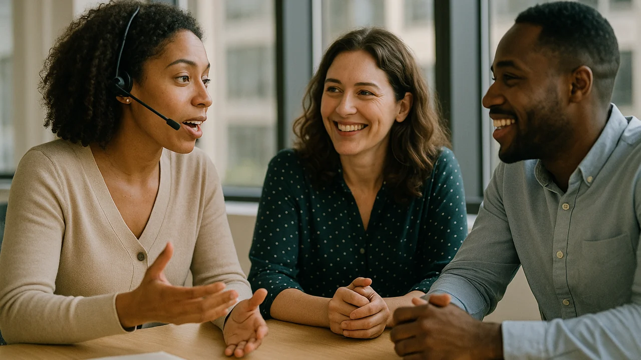 Collaborateurs échangeant en langue étrangère lors d'une session